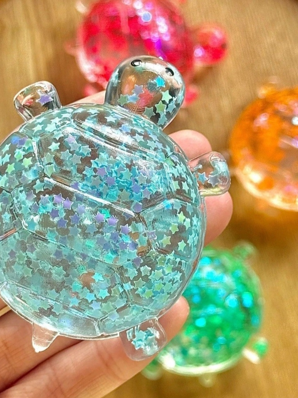 Clear Turtle Squishy  Toy with Blue Star Glitter - Kids Toys